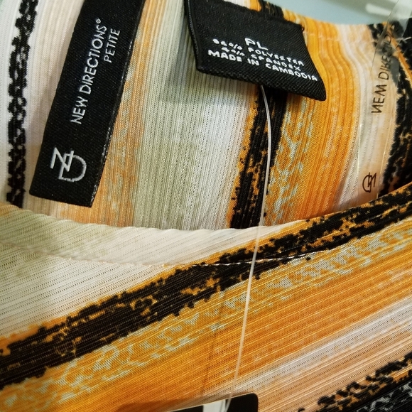 New Directions Petite Top Tangerine Black Green Stripe Blouse Large Petite - Picture 6 of 8